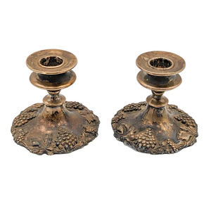 Antique Benedict Proctor Electro Silver Plated Lead Taper Candle Holders w Grape